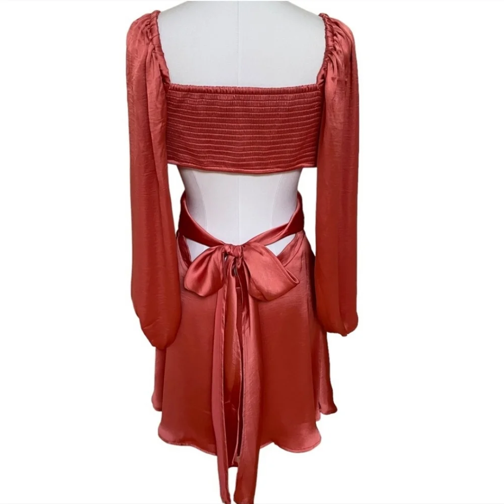 Free people coral satin cutout mini dress - Picture 3 of 5